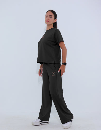 Дамски екип S-LINE SilkyStrip - черен с камъни