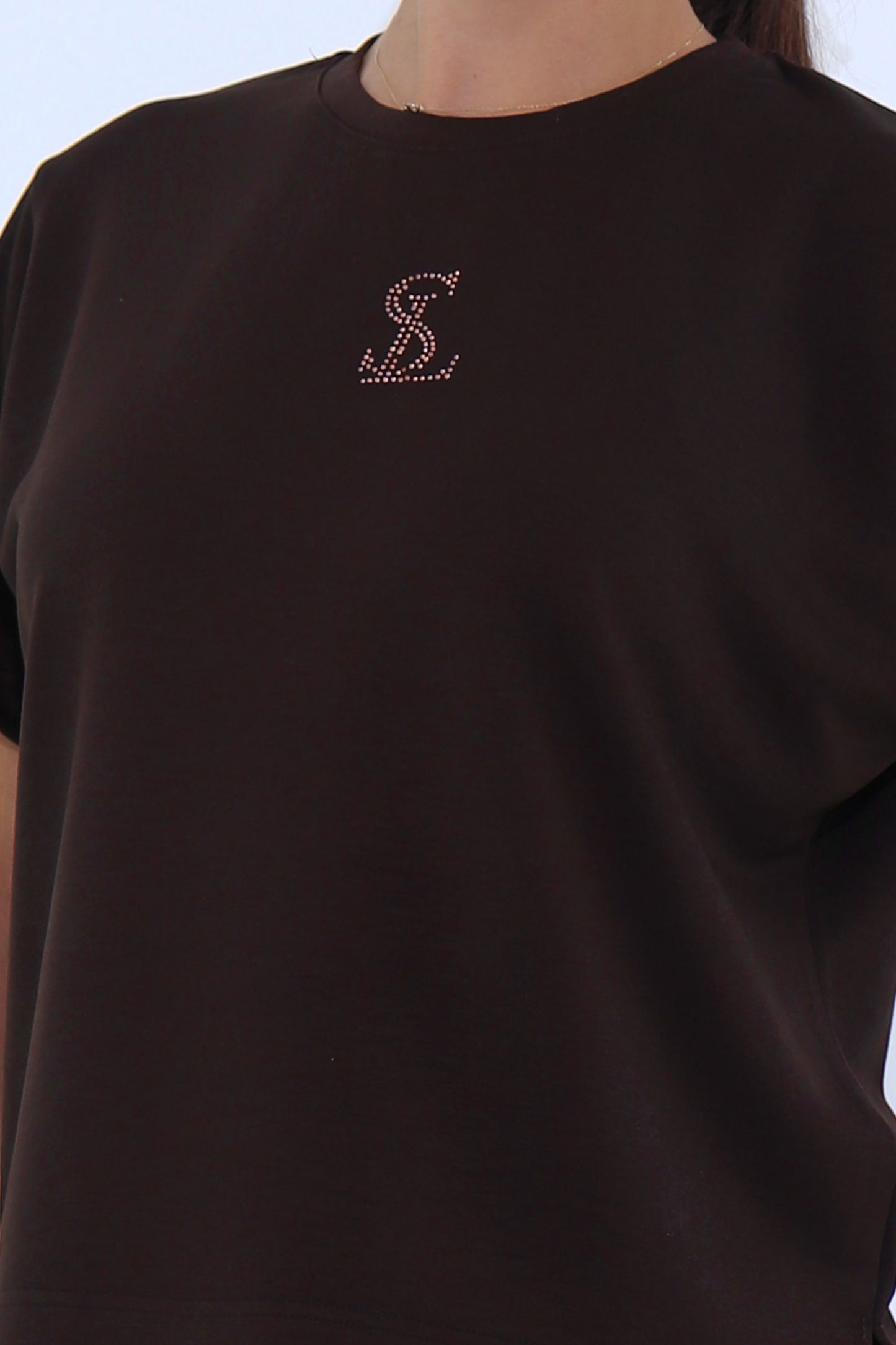 Дамски екип S-LINE SilkyStrip - кафяв с камъни